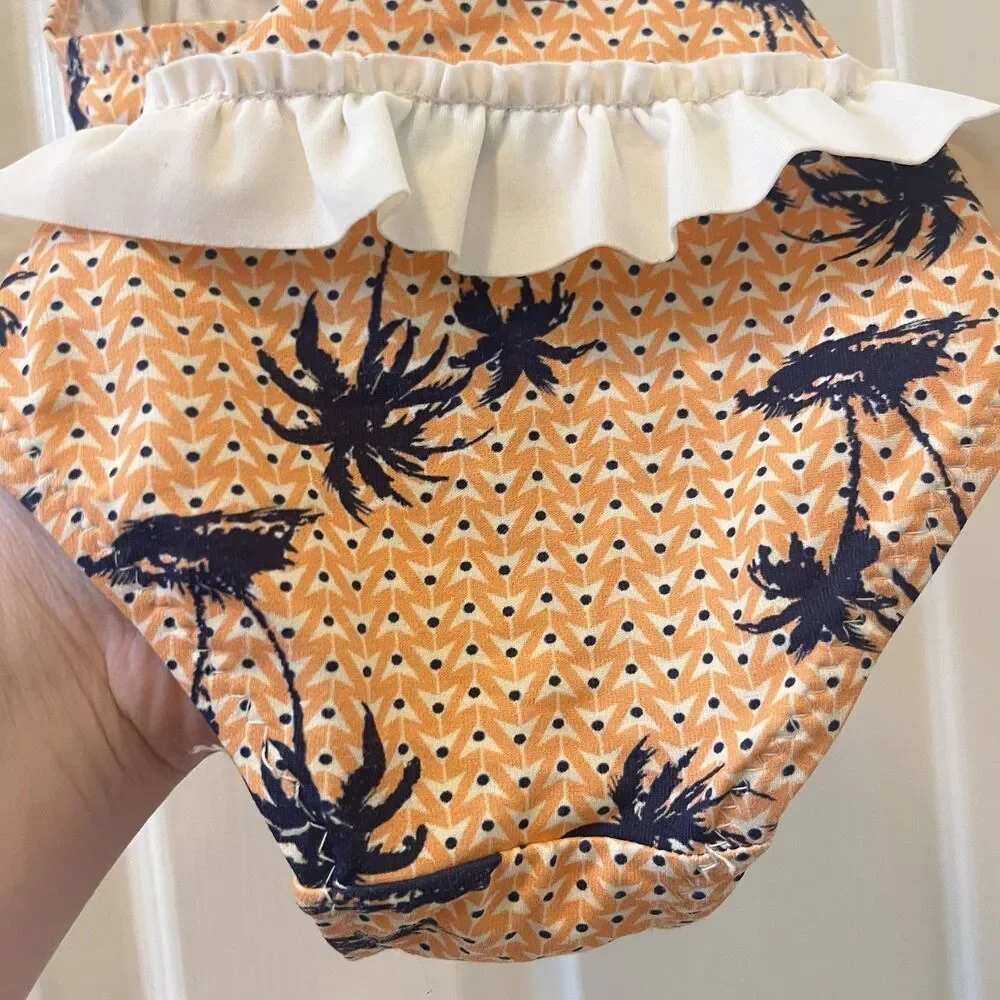Eberjey Peach Midnight Palm Trees Halter Swimsuit One Piece Girls Size 2 years